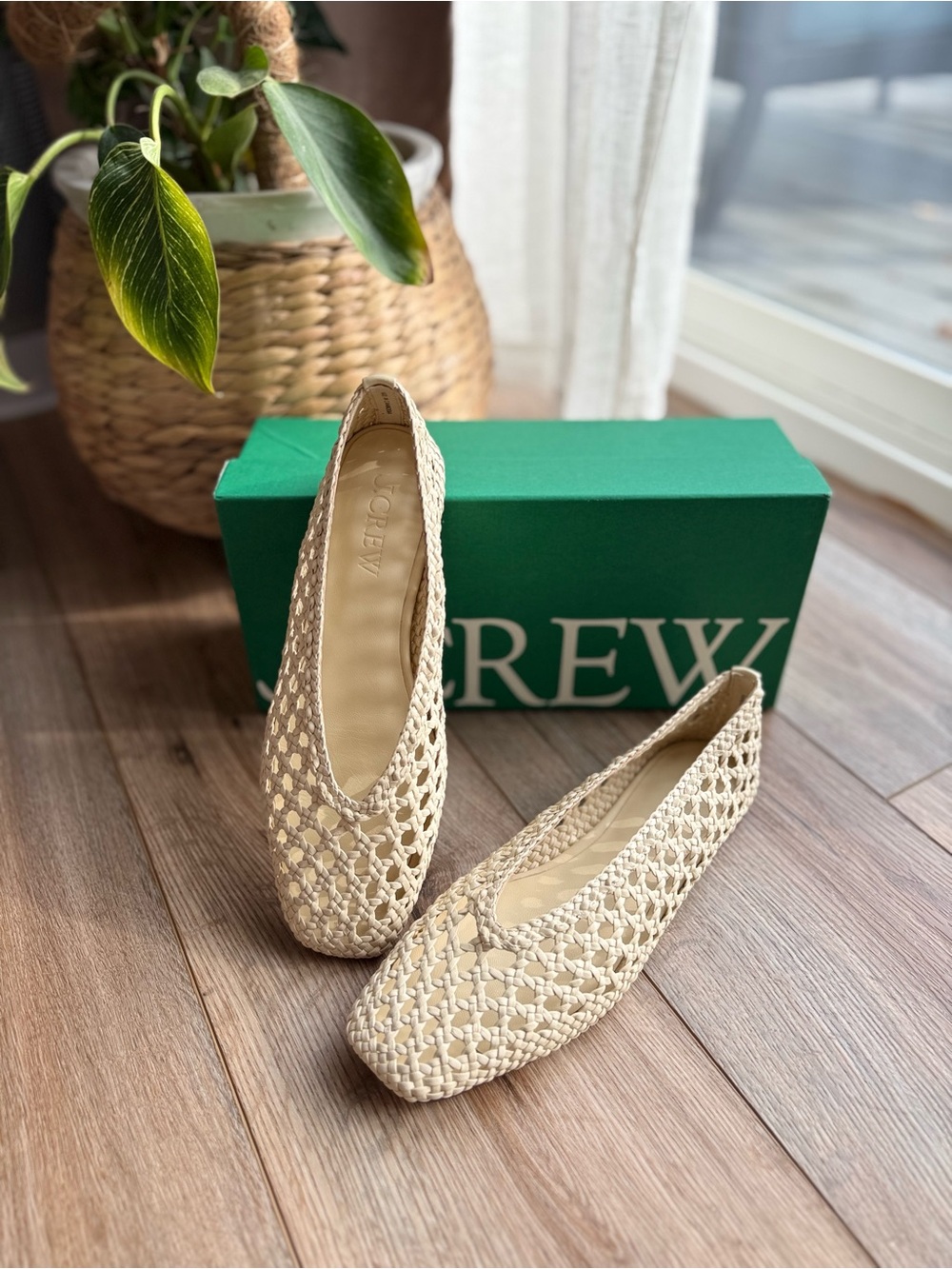 J. Crew Leather Woven Quinn Ballet Flats